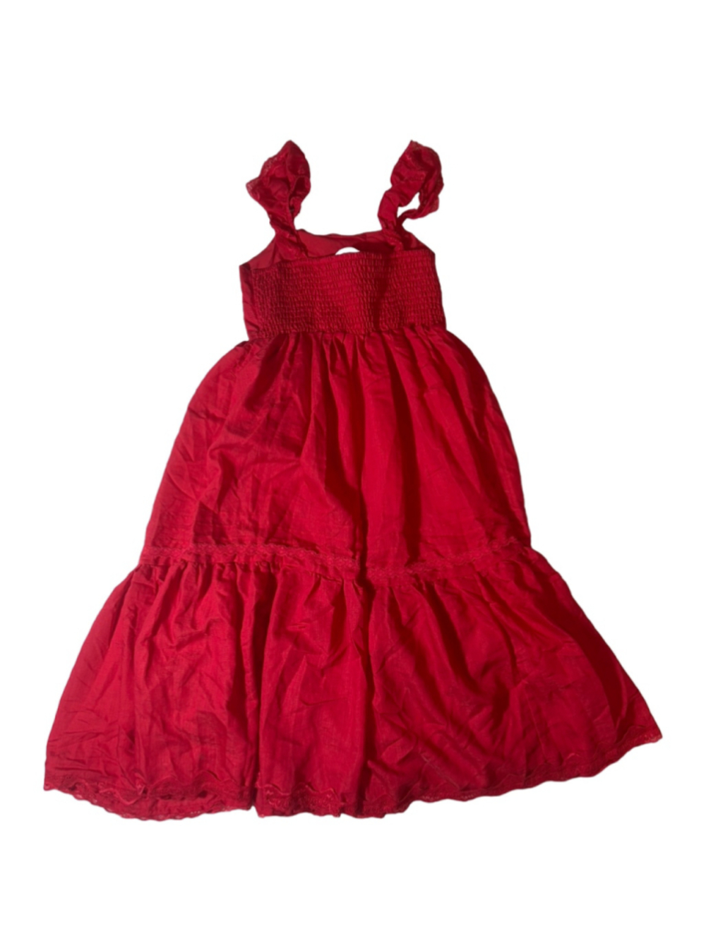 Scarlet Darkness Red Ruffle Lace Trim Tiered Midi Dress Cottagecore 8 Years